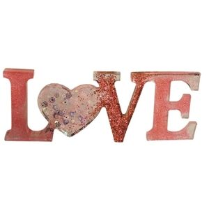 Handmade Resin Pink Glitter LOVE Sign glitter pink Fluid Art Valentine's Day